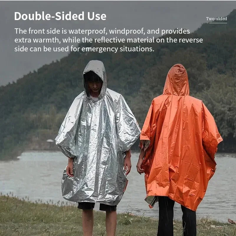 Emergency Raincoat Poncho Waterproof Rainwear 100x130cm Orange Green