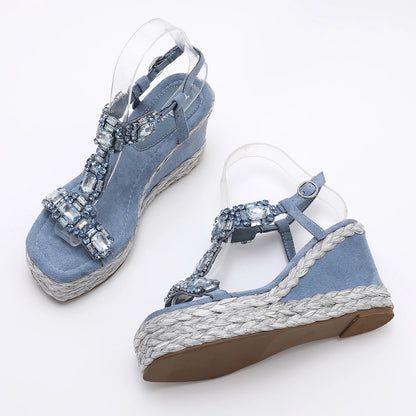 Velvet High Wedge Sandals 10cm Heel For Women Casual