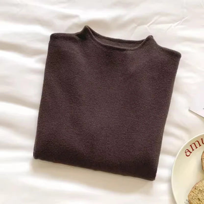 Women Mock Neck Knitted Sweater Pullover Slim Fit Knitwear