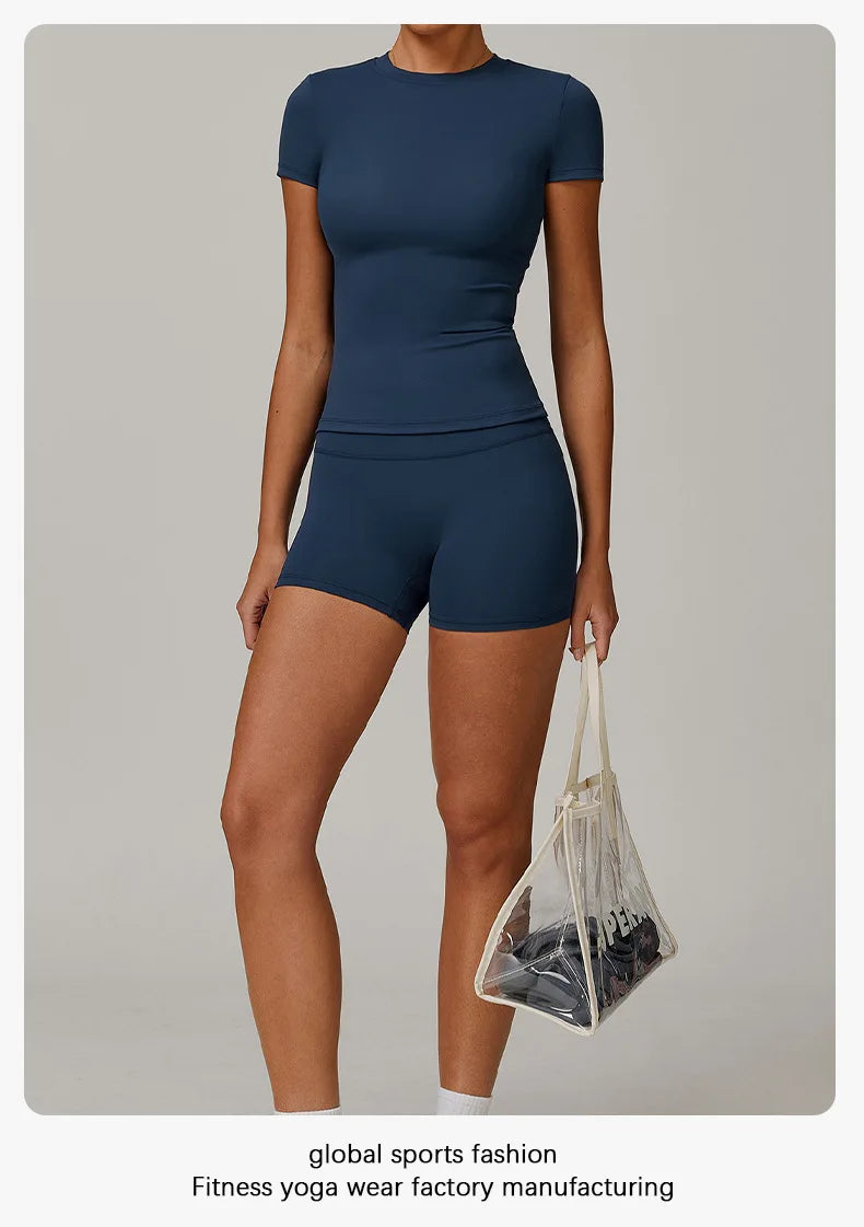 Women's Sports T Shirt Summer Short Sleeve Running Round Neck Breathable Stretchy GYM Yoga Slim Fitness Active Top Tee