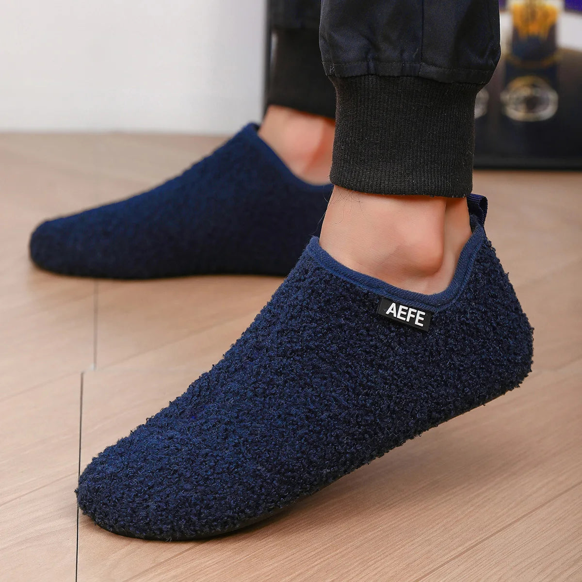 Men's Fuzzy Lining Overlapping Slippers Indoor Winter Warmth Arch Support