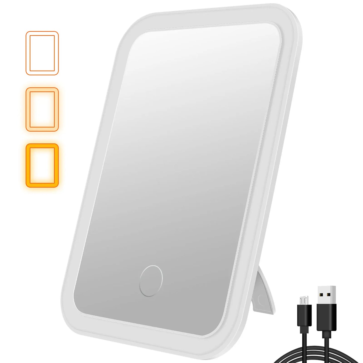 Portable LED Makeup Mirror With Touch Screen, 3 Light Modes, 17.5 x 13 cm Silver