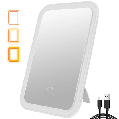 Portable LED Makeup Mirror With Touch Screen, 3 Light Modes, 17.5 x 13 cm Silver