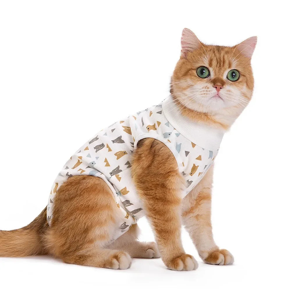 Animal Print Pet Recovery Vest - Cotton Anti-Lick Suit for Cat & Puppy Sterilization/Weaning