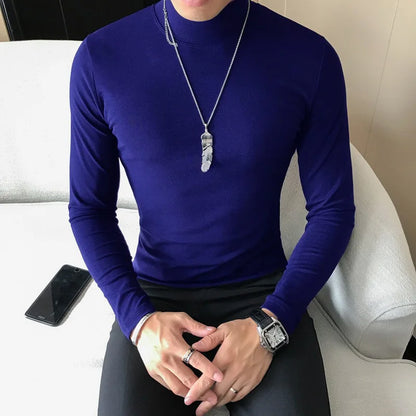 Men's Turtleneck Long Sleeve Pullover, Slim Fit, Polyester Elastane