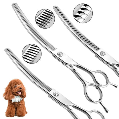 Pet Grooming Scissors 7-Inch Curved Thinning Stainless Steel for Dogs and Cats