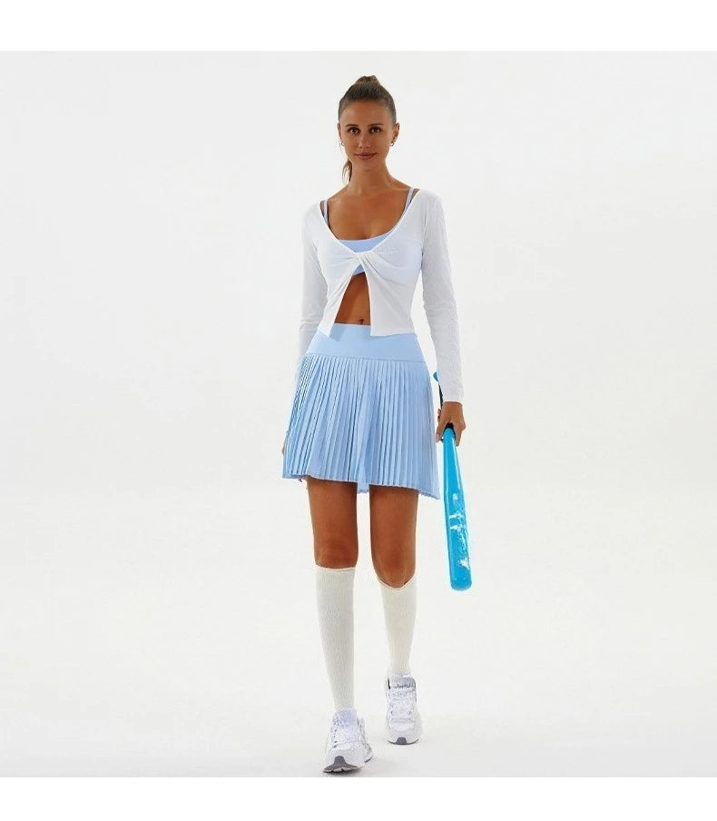 High Waist Women Tennis Pleated Skirt with Inner Lining High Waist Double Layer Design Sport Sexy Fitness Yoga Shorts Dancing