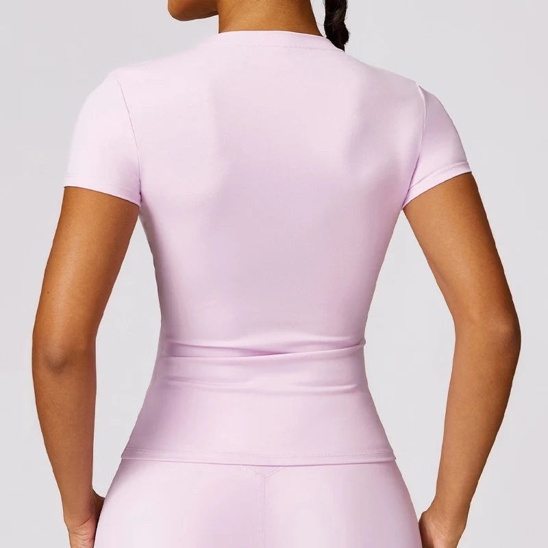 Women's Sports T Shirt Summer Short Sleeve Running Round Neck Breathable Stretchy GYM Yoga Slim Fitness Active Top Tee