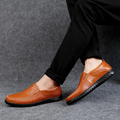 Men's Slip-On Leather Loafers, Soft-Sole Casual Business Shoes