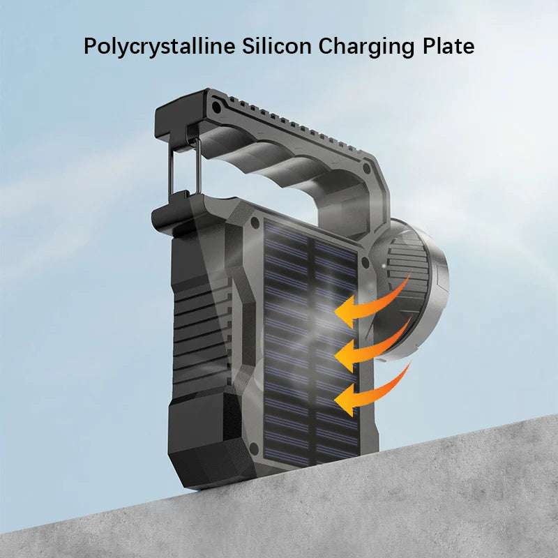 Solar Rechargeable LED Flashlight Searchlight With COB Work Light Lantern