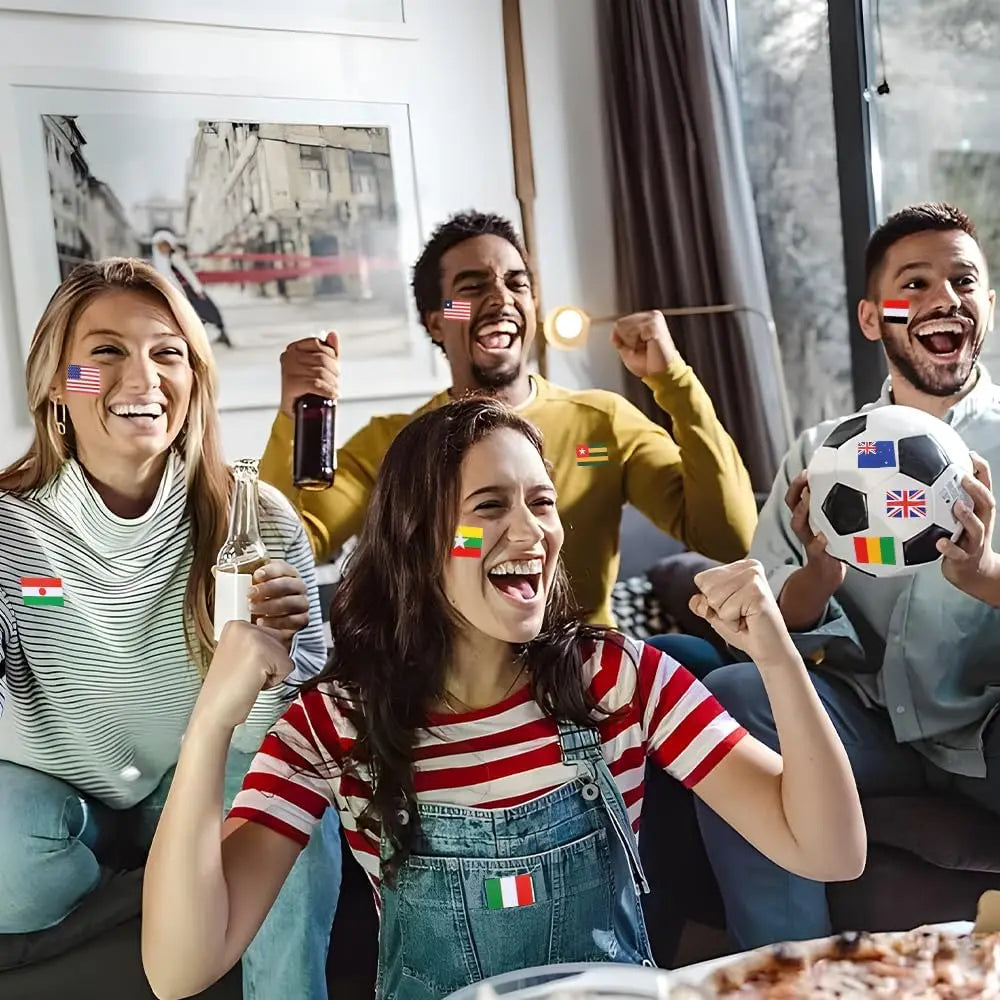 224PCS World Flags Stickers - 7 Sheets, Multi-Country Map & Football Team Decals for Travel, World Cup, Face & Laptop Decor