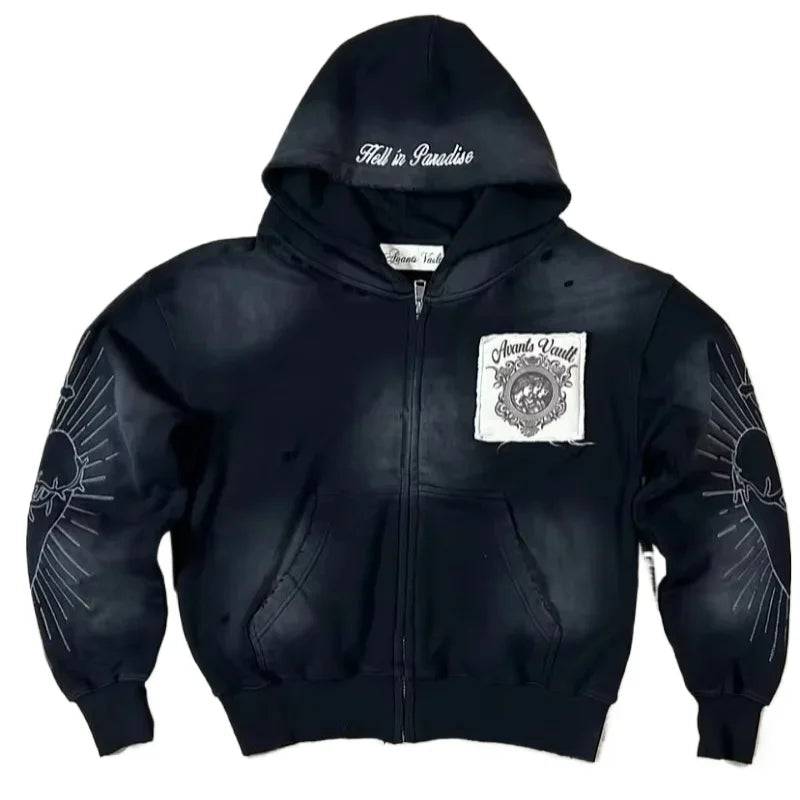 American Y2K New Hip Hop Trend Zipper Hoodie Women Street Casual Loose Joker Vintage Sweatshirt Unisex Fleece Padded Warm Hoodie