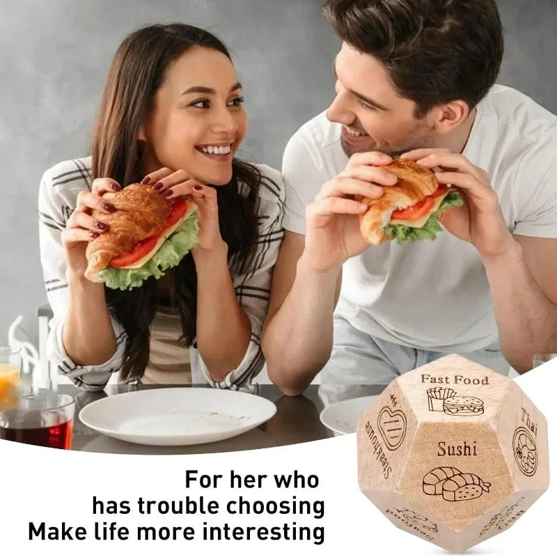 Wooden Dice for Couples, Food Decision Dice Game Gift Idea