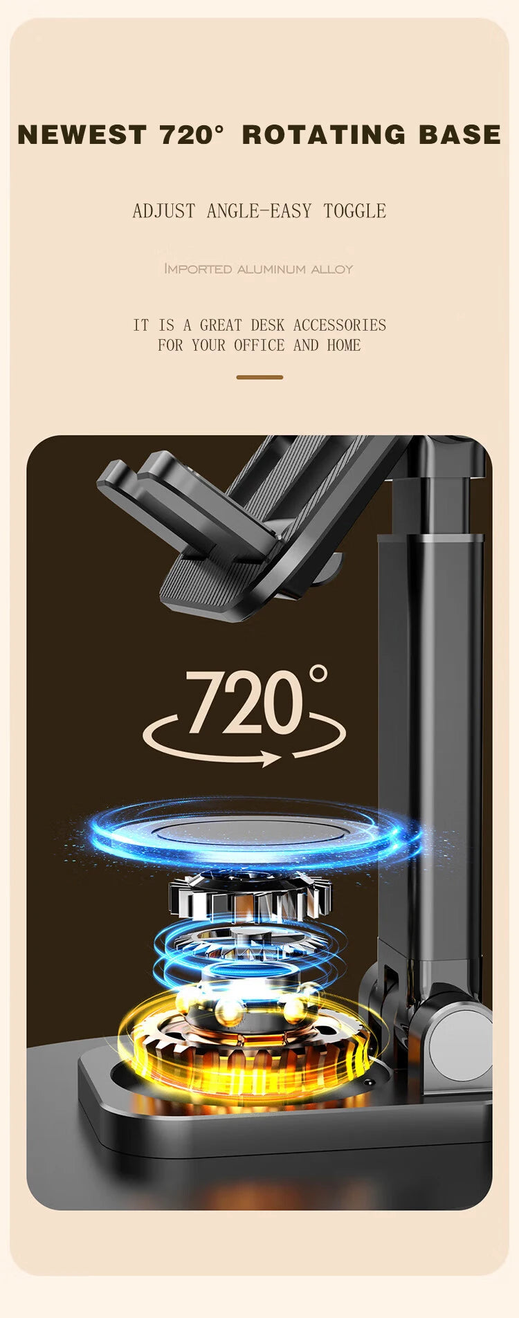 360 Degrees Rotable Metal Desk Mobile Phone Holder Stand For iPhone Xiaomi iPad Adjustable Desktop Tablet Table Cell Phone Stand