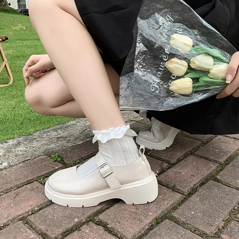 Women's Luxury Beaded Mary Jane Leather Shoes Spring/Autumn Fashion Comfortable Elegant Flat Black Walking Shoes Zapatos Mujer