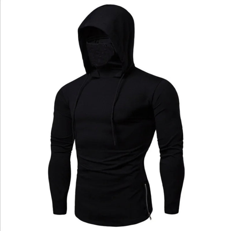 2026 Men's Spring Autumn Gym Thin Hoodie with Mask Casual Splice Large Mask Hooded Sweatshirt for Cycling motorcycle And Fitness