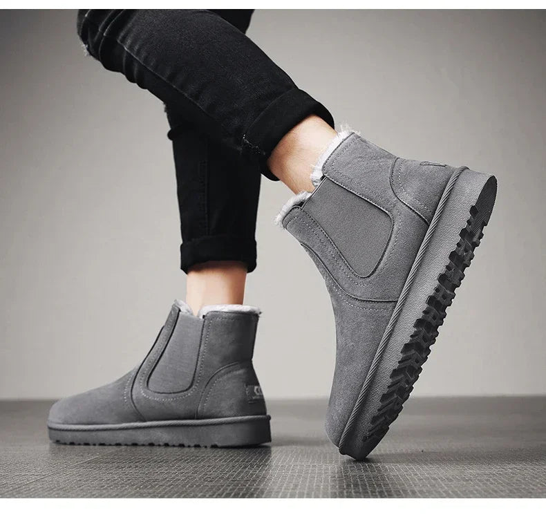 Leather High Top Winter Boots For Men With Plush Lining Outdoor Snow