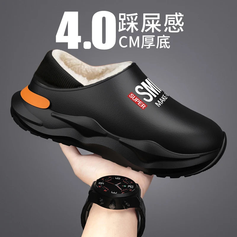 Mens Slippers Winter Warm Shearling Lining Indoor Outdoor Rubber Insole