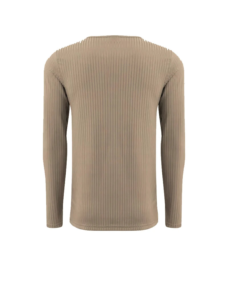 Autumn Men's Collarless Breasted Henry Shirt Top Fitness High Stretch Base Shirt Solid Color Plus Size Casual Long Sleeve