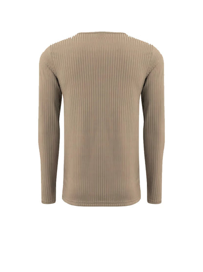 Men's Collarless Button-Front Knit Shirt Plus Size Long Sleeve Elastane