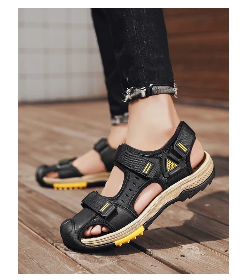 Men Sandals Genuine Leather Large Size Non Slip Waterproof Beach Shoes Outdoor