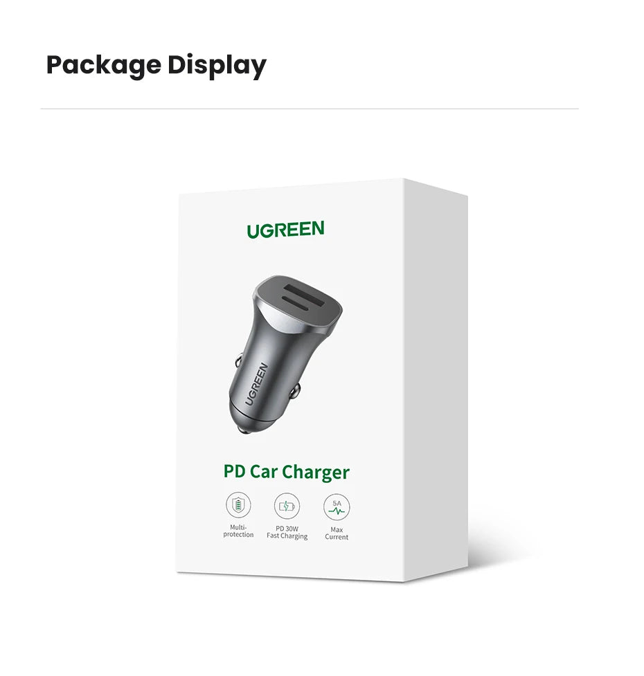 UGREEN Car Charger Type C Fast USB Charger for iPhone 17 16 15 Xiaomi Car Charging Quick 4.0 3.0 Charge Mobile Phone PD Charger