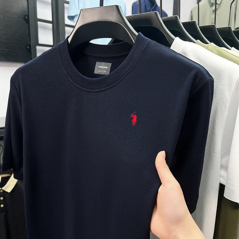 High end silky cotton breathable short sleeve T-shirt men summer designer Paul brand embroidered fashion casual round neck top