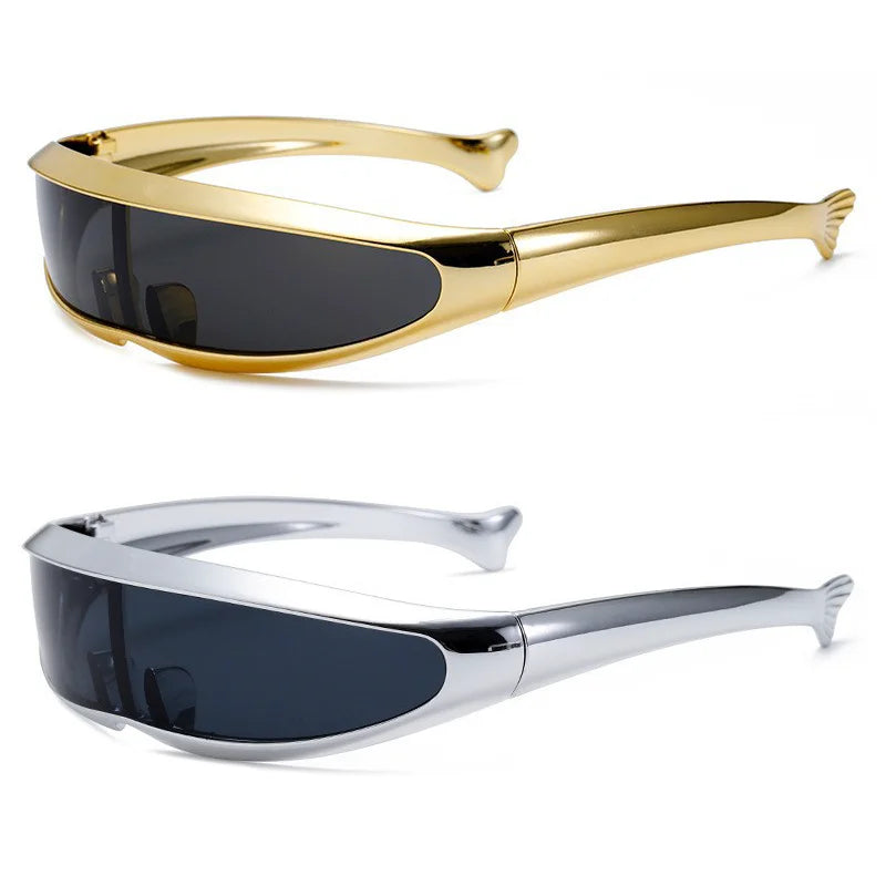 Futuristic One-piece Mirror Personalized Electroplated Sunglasses Women Men 2024 Y2K Steampunk Goggles Rave Party Glasses UV400