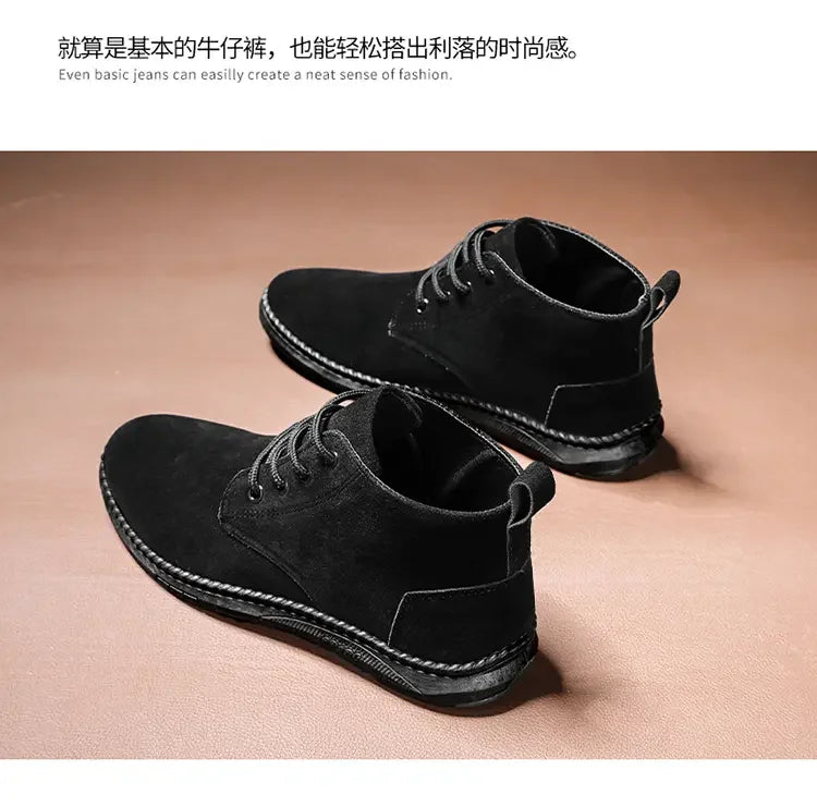 High Top Casual Board Shoes Men's Lace Up Suede Black Flat Bottom Short Boots Men's Chelsea Boots High-quality Brand Denim Boots