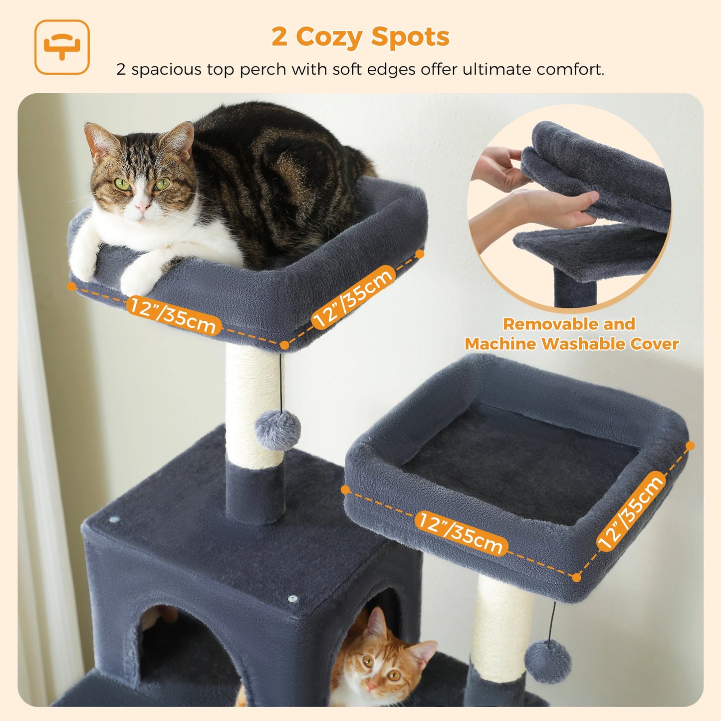 Spacious Cat Tree Tower with Hammocks and Scratching Posts