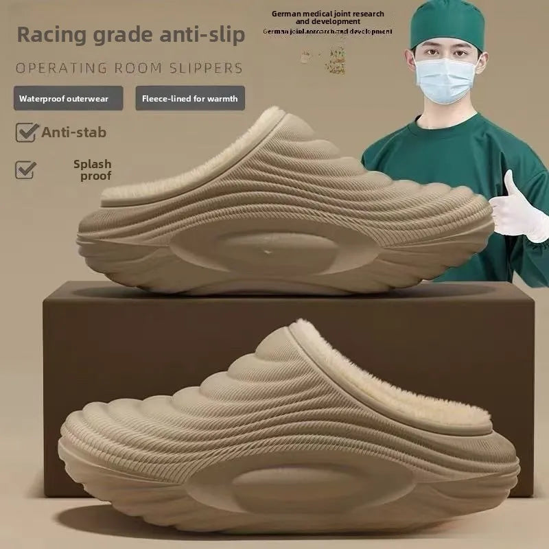 Waterproof Cotton Slippers for Men Winter Outdoor Wear EVA Indoor Home Warmth plus Fleece Medical Care Non-Slip Home Shoes