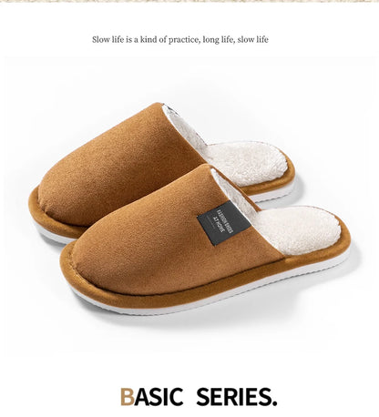 Men's Warm Plush Lined Indoor Slippers with Flat Heel