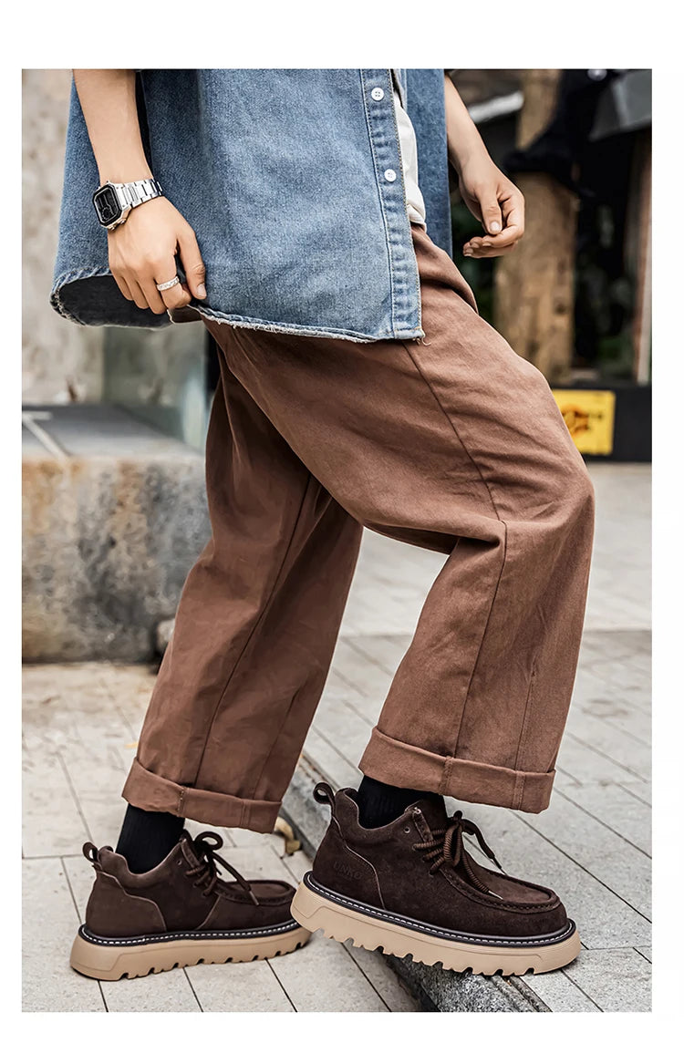 Mens Suede Leather Lace Up Ankle Boots Casual Retro Style