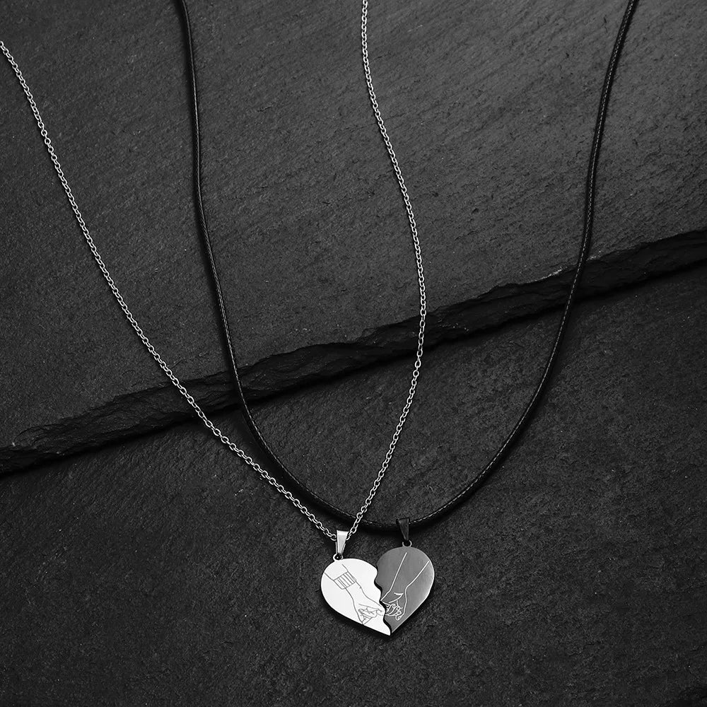 Fashion Stainless Steel Heart Puzzle Lock Key Pendant Couple Necklace Pendants Necklaces For Lovers Valentine's Day Jewelry