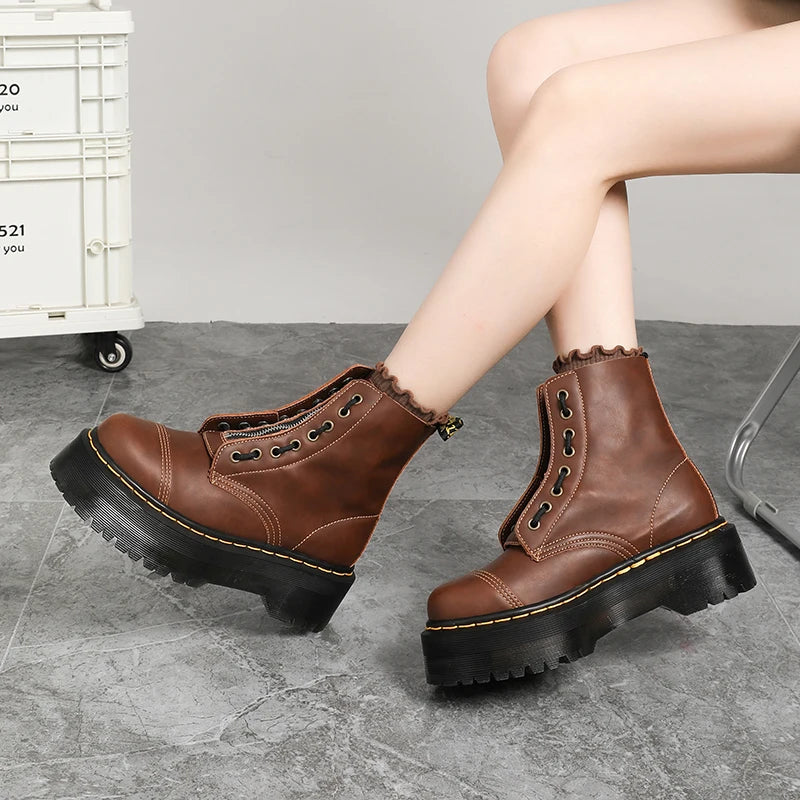 Men's Leather Boots Waterproof Ankle Outdoor Work Motorcycle