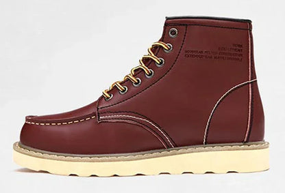 Mens Leather Winter Snow Boots With Fur Waterproof Ankle High Top