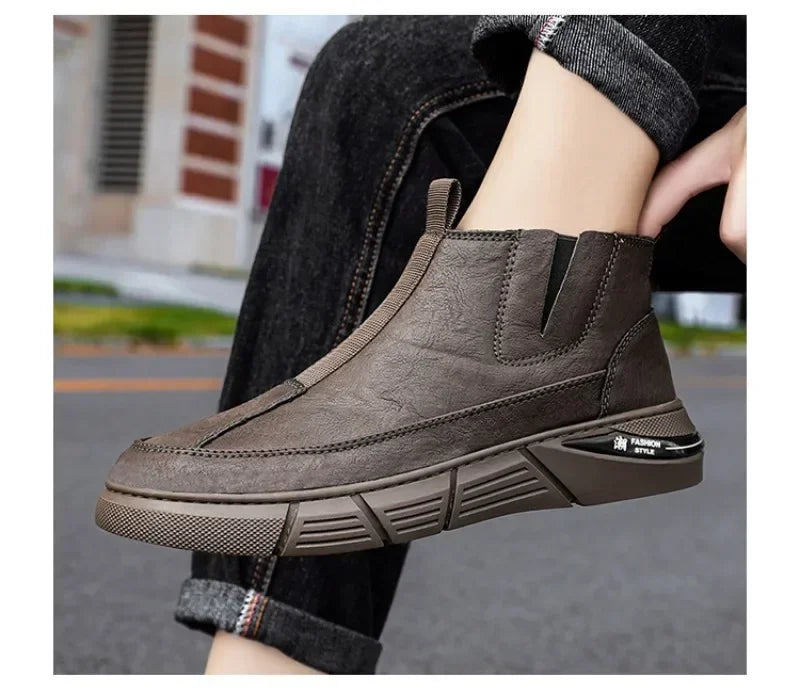 Mens Leather High Top Boots Waterproof Anti Slip Safety Motorcycle Boot