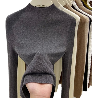 Women Turtleneck Knit Sweater Slim Fit Solid Color