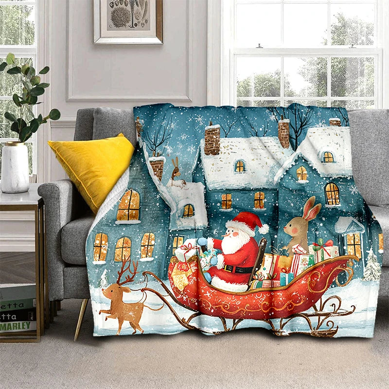 Cartoon Santa Claus Merry Christmas Snowman New Year Gift Soft Flannel Blanket for Beds Bedroom Sofa,Throw Blanket for Cover