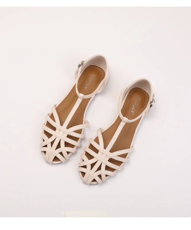 ZAROY Summer Cross Strap Flat Sandals Women Round Toe Ankle Buckle Hollow Casual Roman Sandalia Zapatos De Mujer сандали