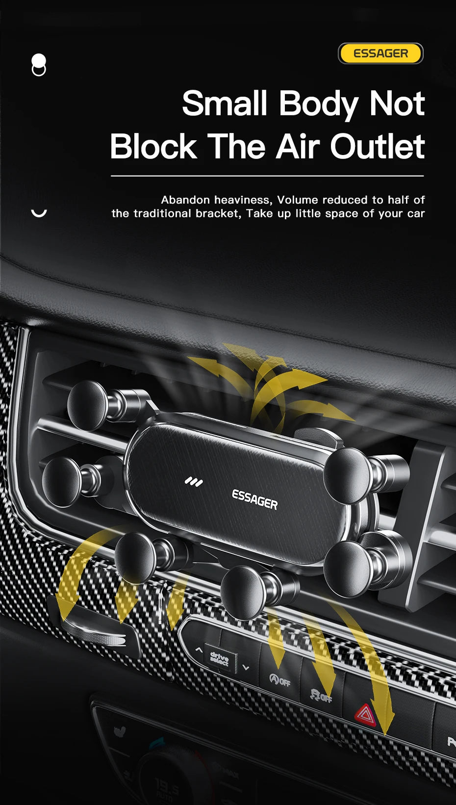 Essager Gravity Car Phone Holder Air Vent Clip Mount Stand GPS SmartPhone Support For iPhone 13 12 Pro Max Xiaomi Huawei Samsung