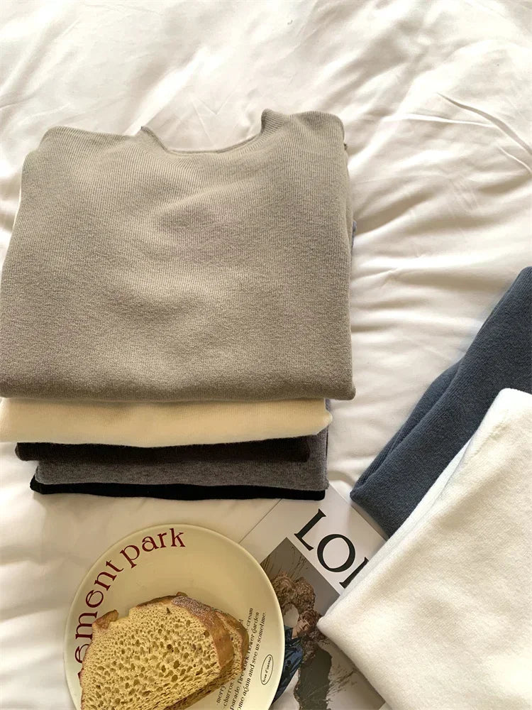 2025 Solid Sweater Women Half Turtleneck Knitted Pullovers Harajuku Korean Soft Warm Knitwear Autumn Winter Fashion Slim Jumpers