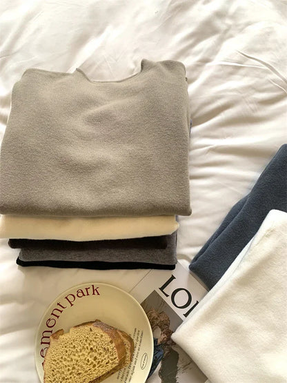 Women Mock Neck Knitted Sweater Pullover Slim Fit Knitwear