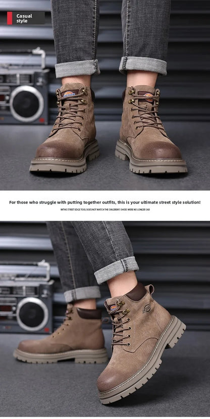 Men's Ankle Boots Outdoor Lace Up Genuine Leather Platform Boots