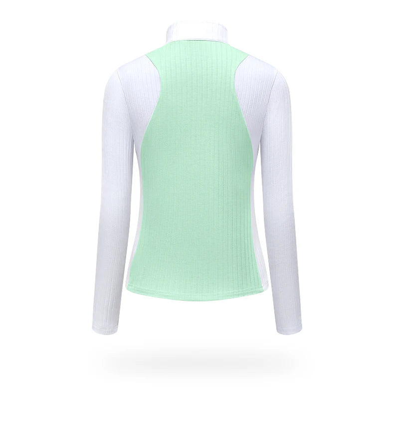 TTYGJ Autumn Spring Golf Clothing Women Contrast Color Golf Base Shirt Ladies Zipper Collar Soft Tops Slim Casual Sportswear