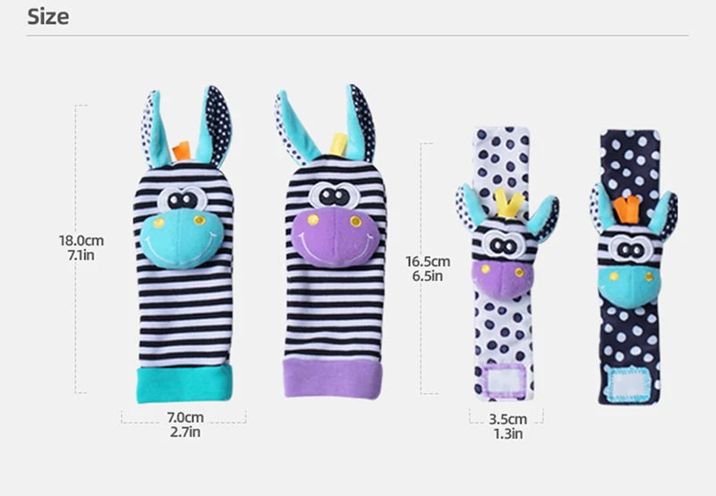4PCS/SET Baby Rattle Toys Cute Stuffed Animals Wrist Rattle Foot Finder Socks 0~12 Months For Infant Boy Girl Newborn Gift
