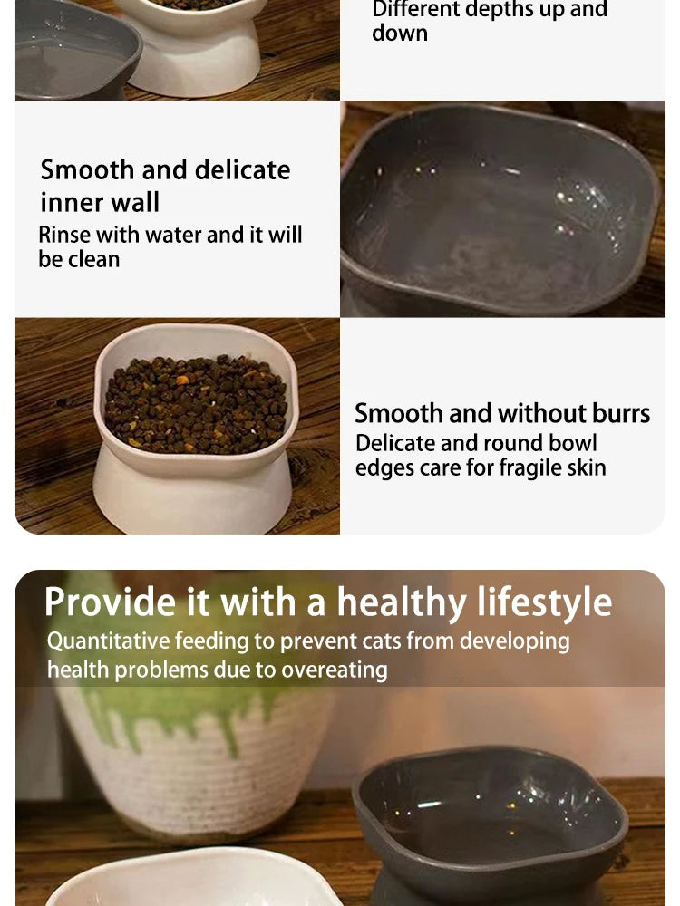 Dual-purpose Cat/Dog Food Bowl, Elevated Anti-Vomiting Cat Feeder Whisker Stress-Free Dog Plastic Cat Feeding Bowls