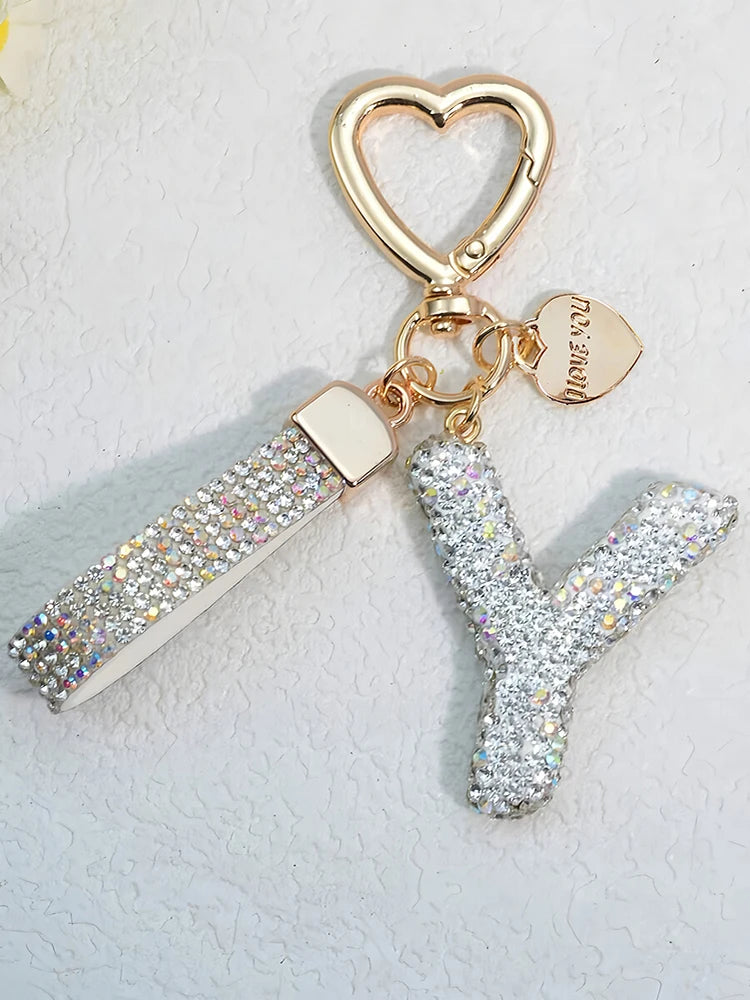 Elegant Diamond Letter Keychain – Lady Bag & Car Accessory