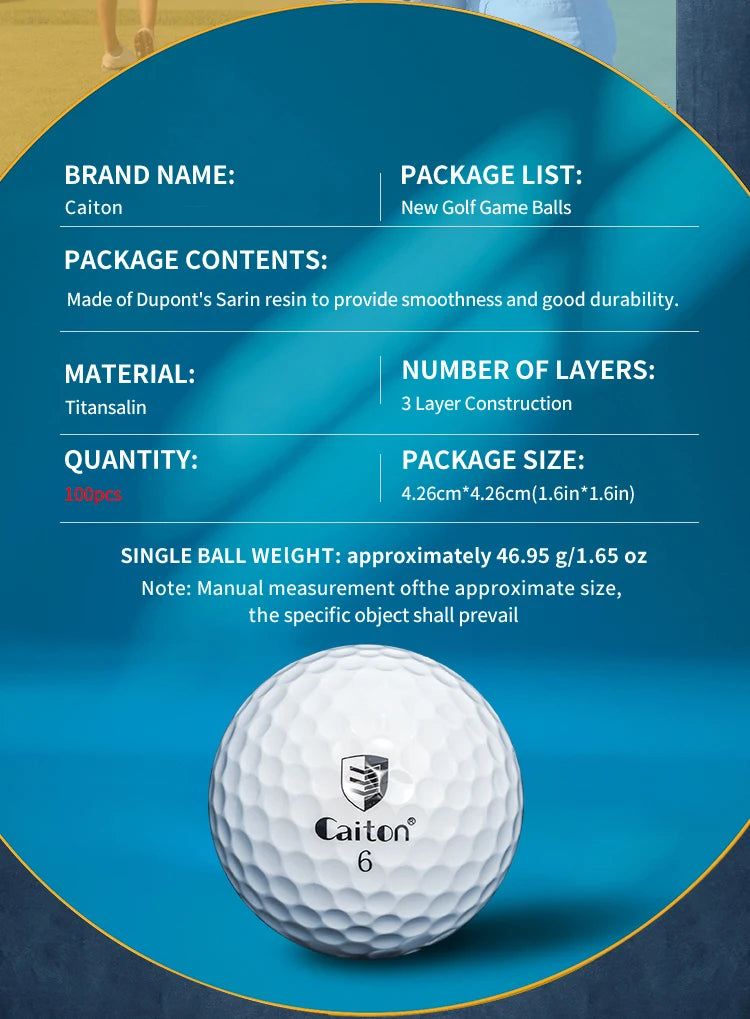 Caiton 100pcs 3-Layer Golf Balls - High Performance, Long Distance, Spin Control, Durable, High Accuracy - Training & All Levels