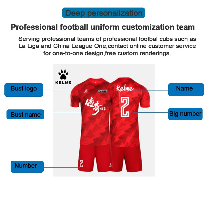 KELME Custom Football Uniform Men's Soccer Jerseys Kid Tracksuit Sportswear Short Sleeves Jersey Shorts Soccer Suit 9151ZB1002